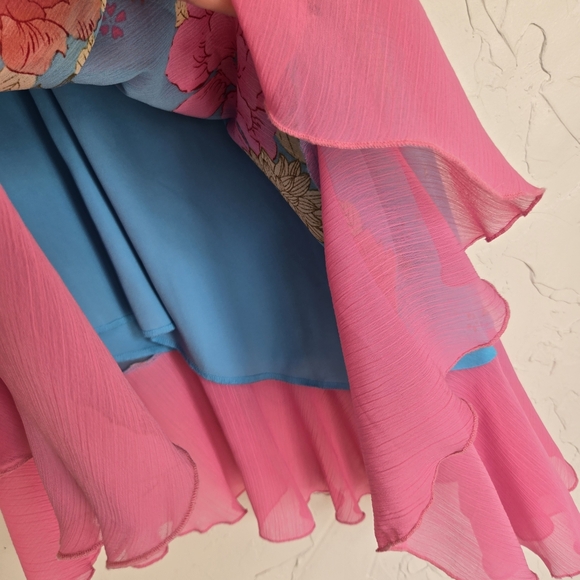 Bisou Bisou Floral Blue Pink Asymmetric Dress - Picture 7 of 9